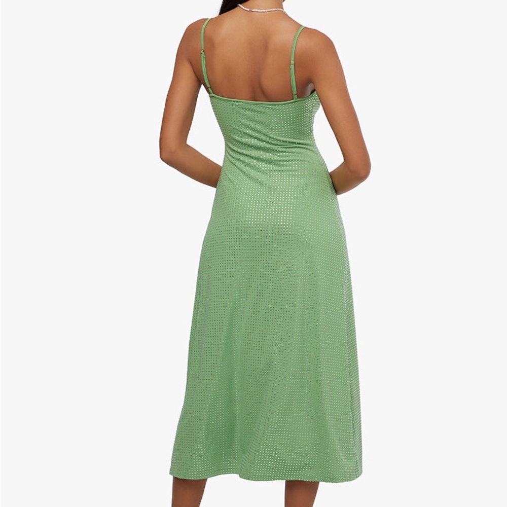 WeWoreWhat NWT Green Crystal Sleeveless Midi Slip Dress with Floral Detail - Picture 6 of 16